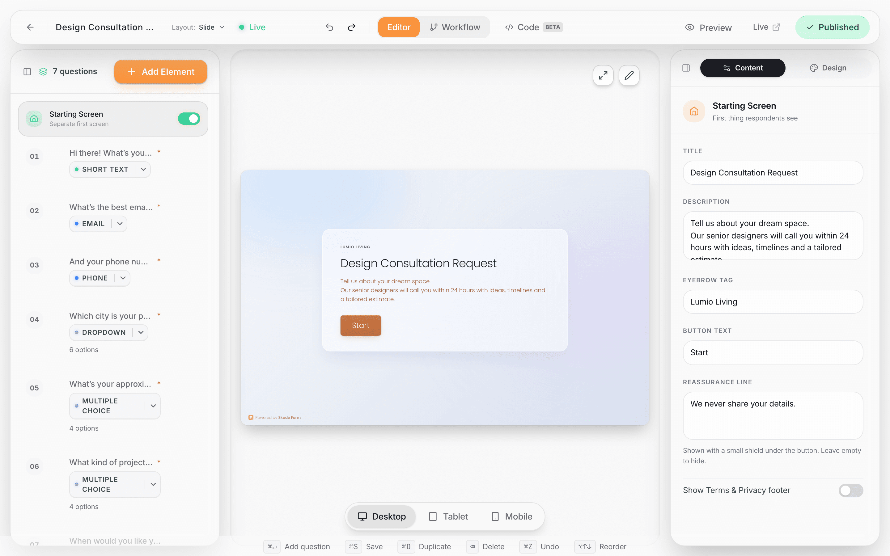 Skode Forms builder